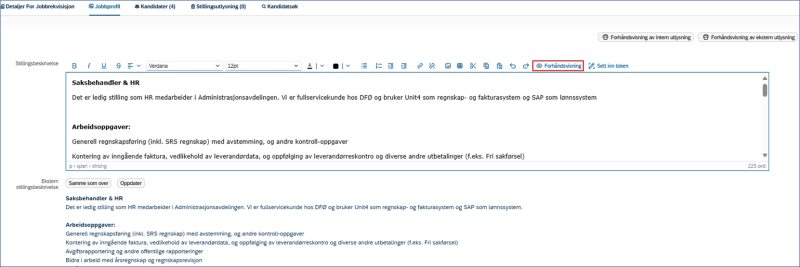 Bildet viser et skjermbilde fra systemløsningen DFØ HR.