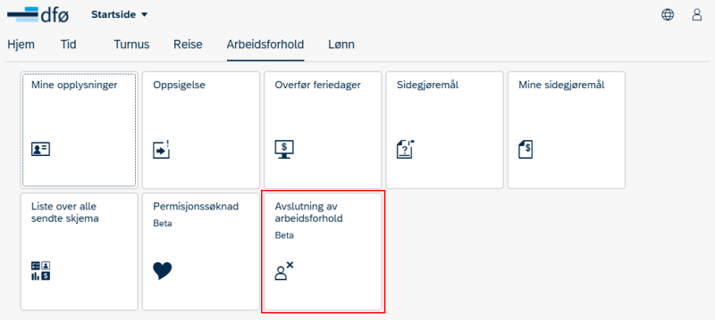 Bildet viser flisen avslutning av arbeidsforhold i selvbetjeningsportalen
