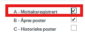 Illustrerer at du kan hake av for Mottaksregistrert