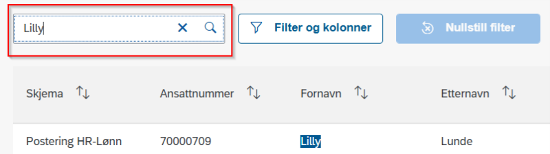 Bildet viser søkefelt i ny innkurv