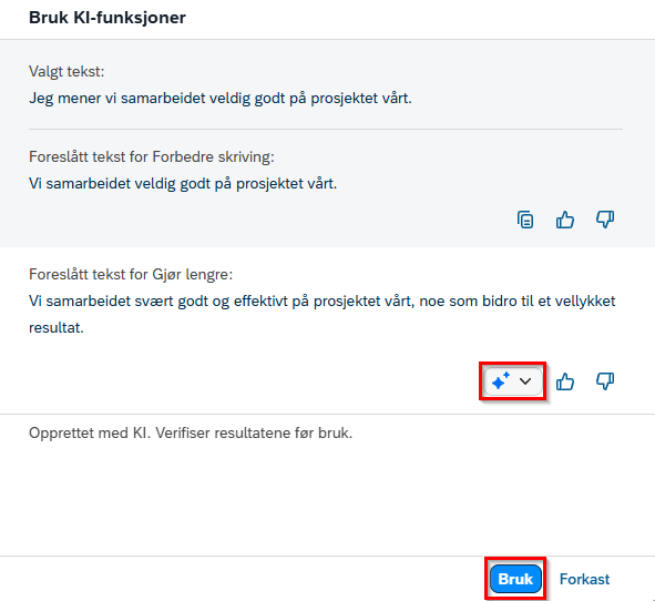 Bildet viser bruk av KI funksjoner