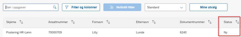 Bildet viser status på oppgave i ny innkurv
