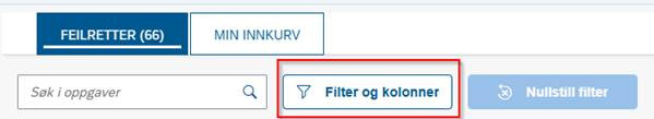 Bildet viser knappen filter og kolonner