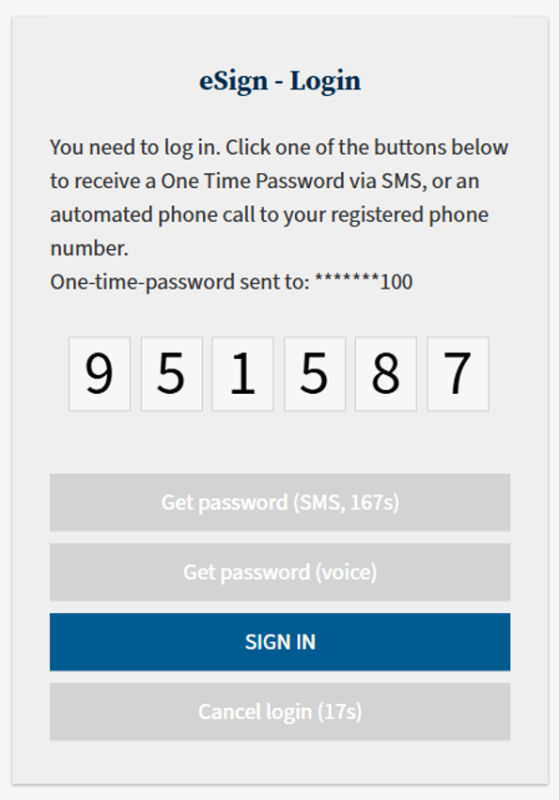 Image showing esign login with code