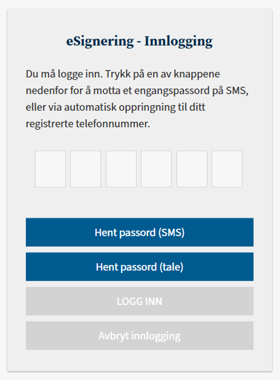 Bildet viser innlogging til e-signering