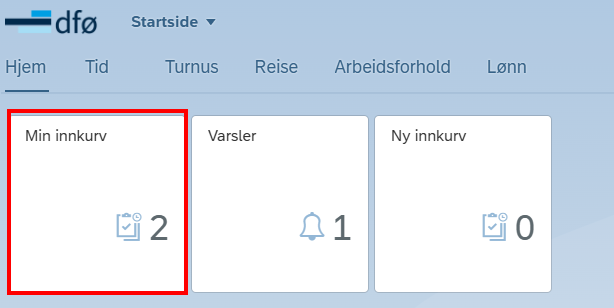 Skjermbilde med en rød firkant rundt "Min innkurv". 