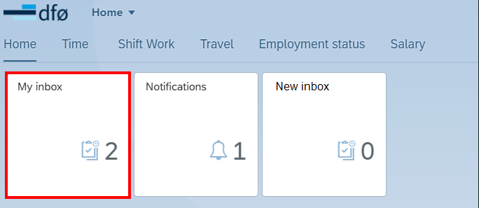The image shows the inbox tile in the self-service portal