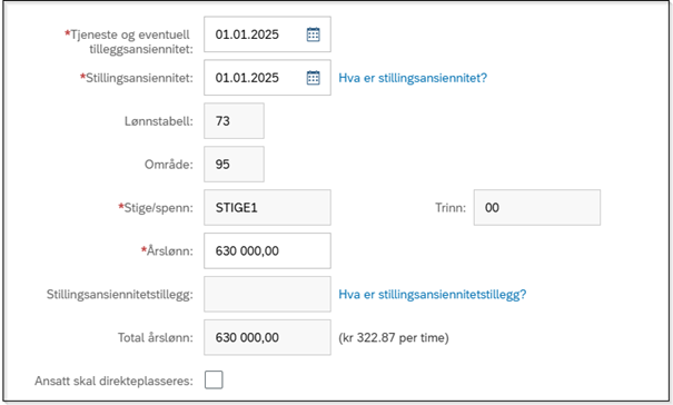 Bildet viser prototype for oppretting av kontrakt med stilling på STIGE1: