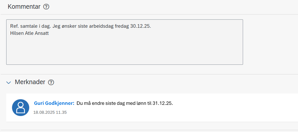 Bildet viser kommentar og merknader
