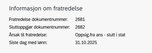 Bildet viser informasjon om fratredelse