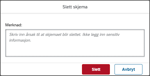 Bildet viser slett skjema