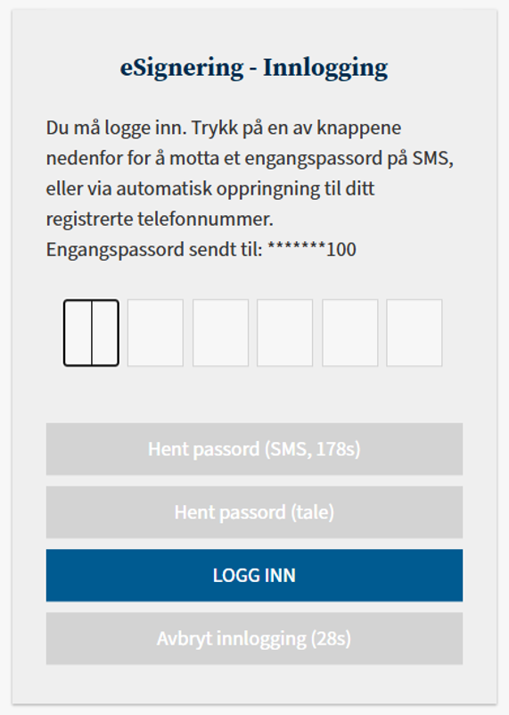 Bildet viser e-signering innlogging