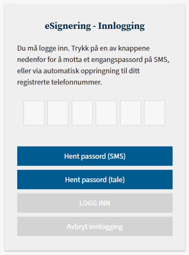 Bildet viser e-signering innlogging